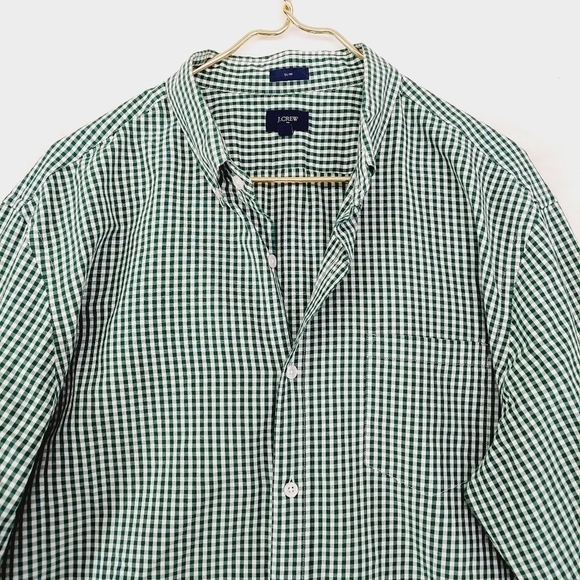 J. Crew Men's Slim Performance Green  Mini-Gingham Dress Shirt P3938 - Picture 3 of 8
